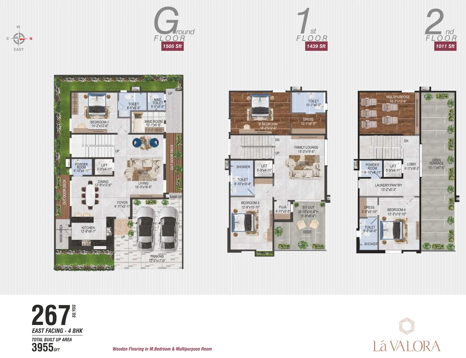 Revasa Là Valora 4 BHK villa floor plan, 267 sq yd East facing, 3,955 sq ft built-up across ground, first and second floors Revasa Là Valora 4 BHK villa floor plan, 267 sq yd East facing, 3,955 sq ft built-up across ground, first and second floors