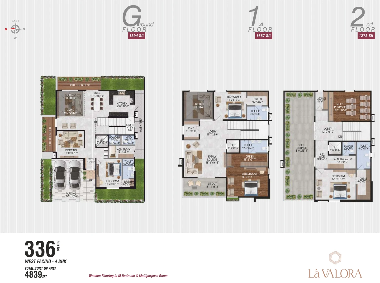 Revasa Là Valora 4 BHK villa floor plan, 336 sq yd West facing, 4,839 sq ft built-up across ground, first and second floors Revasa Là Valora 4 BHK villa floor plan, 336 sq yd West facing, 4,839 sq ft built-up across ground, first and second floors