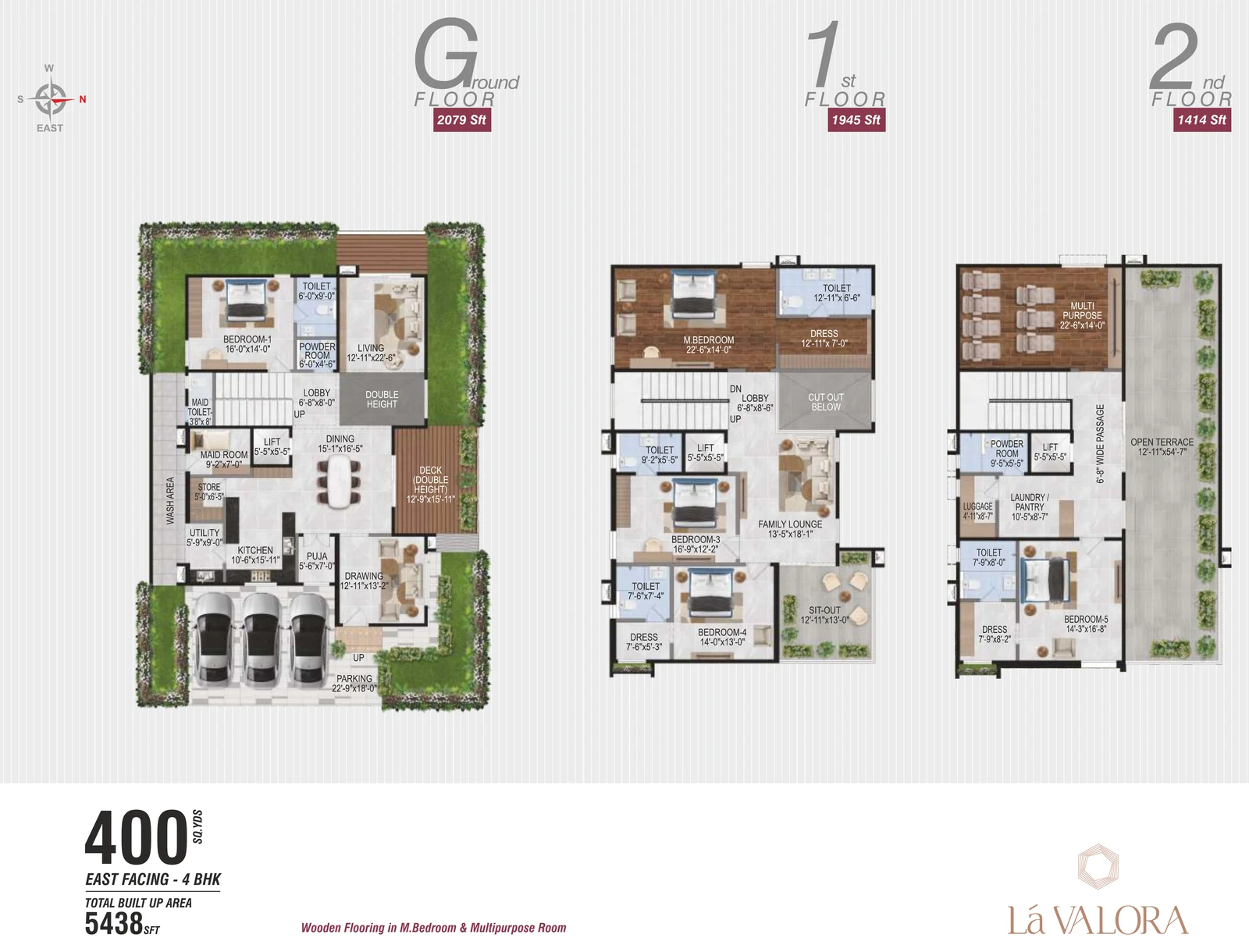 Revasa Là Valora 5 BHK villa floor plan, 400 sq yd East facing, 5,438 sq ft built-up across ground, first and second floors Revasa Là Valora 5 BHK villa floor plan, 400 sq yd East facing, 5,438 sq ft built-up across ground, first and second floors